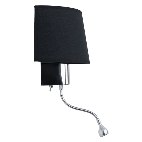 GloboStar® ELEGANT 01492 Μοντέρνο Επιτοίχιο Φωτιστικό Απλίκα με LED Βραχίονα Δίφωτο 1 x E27 IP20 Μαύρο Ύφασμα με Ασημί Μέταλλο - Μ26.5 x Π15 x Υ43cm