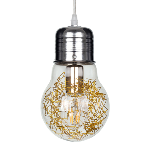 GloboStar® LAMP 00807 Μοντέρνο Κρεμαστό Φωτιστικό Φιγούρα Μονόφωτο 1 x E27 IP20 Ασημί & Χρυσό Μέταλλο με Διάφανο Γυαλί - Μ15 x Π15 x Υ27cm