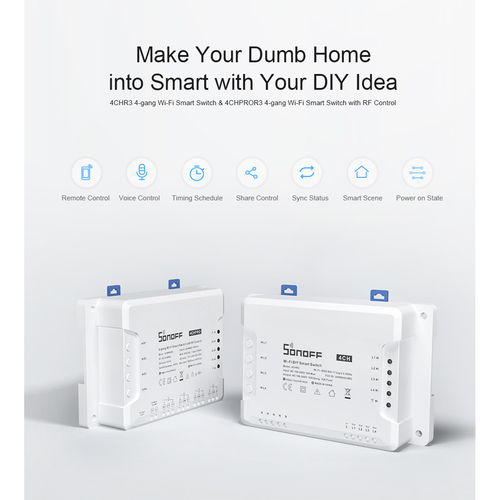 GloboStar® 80010 SONOFF 4CHR3 - Wi-Fi Smart Switch DIY Four Way 4 Gang - 4 Output Channel