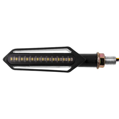 GloboStar® 81757 ΣΕΤ 2 x Φλάς Μοτοσυκλέτας Universal Knife LED SMD 5050 5W DC 12V 2 Λειτουργιών Λευκό 6000K για Φώτα Ημέρας & με Τρεχούμενο Εφέ Φωτισμού Πορτοκαλί για Φλας Αδιάβροχα IP65