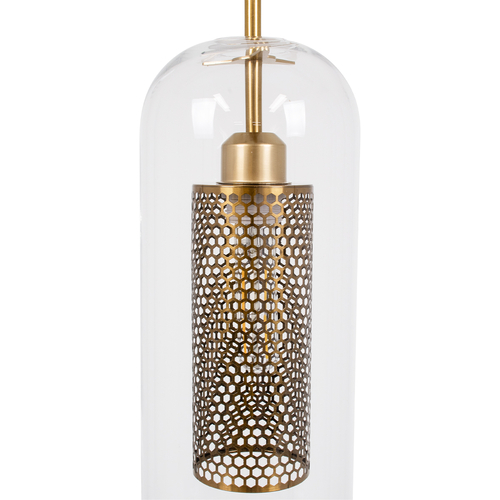 GloboStar® AVERY 00741 Μοντέρνο Κρεμαστό Φωτιστικό Πλέγμα Μονόφωτο 1 x E27 IP20 Διάφανο Γυαλί με Χρυσό Μέταλλο - Μ15 x Π15 x Υ60cm