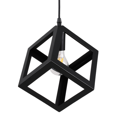 GloboStar® CUBE 00801 Μοντέρνο Κρεμαστό Φωτιστικό Ανάρτηση Μονόφωτο 1 x E27 IP20 Μαύρο Μέταλλο - Μ25 x Π25 x Υ25cm