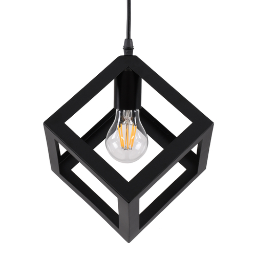 GloboStar® CUBE 00801 Μοντέρνο Κρεμαστό Φωτιστικό Ανάρτηση Μονόφωτο 1 x E27 IP20 Μαύρο Μέταλλο - Μ25 x Π25 x Υ25cm
