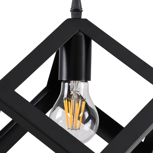 GloboStar® CUBE 00801 Μοντέρνο Κρεμαστό Φωτιστικό Ανάρτηση Μονόφωτο 1 x E27 IP20 Μαύρο Μέταλλο - Μ25 x Π25 x Υ25cm