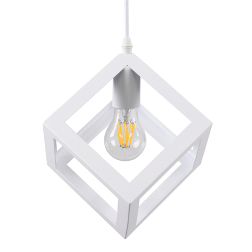 GloboStar® CUBE 00802 Μοντέρνο Κρεμαστό Φωτιστικό Πλέγμα Μονόφωτο 1 x E27 IP20 Λευκό Μέταλλο - Μ25 x Π25 x Υ25cm