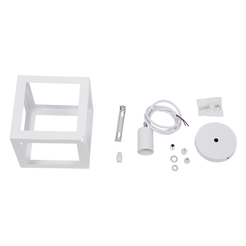 GloboStar® CUBE 00802 Μοντέρνο Κρεμαστό Φωτιστικό Πλέγμα Μονόφωτο 1 x E27 IP20 Λευκό Μέταλλο - Μ25 x Π25 x Υ25cm