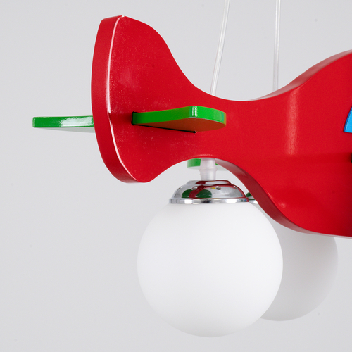 GloboStar® AIRPLANE 01575 Παιδικό Κρεμαστό Φωτιστικό Φιγούρα Τρίφωτο 3 x E27 IP20 Πολύχρωμο Ξύλο με Λευκό Γυαλί - Μ51 x Π49 x Υ26cm