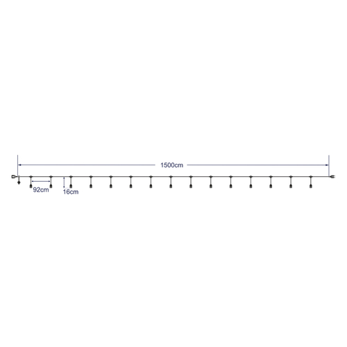 GloboStar® 78984 WIRE GARLAND Καλωδιογιρλάντα PVC 15 Μέτρων με 15 Ντουί E27 με Πρίζα Schuko Επεκτεινόμενη Αδιάβροχη IP65