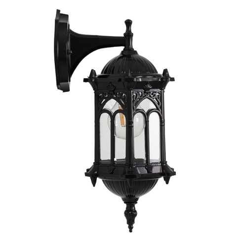 GloboStar® DARCY 00657 Vintage Επιτοίχιο Φωτιστικό Απλίκα Μονόφωτο 1 x E27 IP20 Μαύρο Μέταλλο με Διάφανο Γυαλί - Φ15.5 x Y34.5cm
