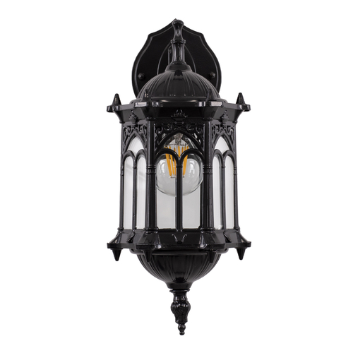 GloboStar® DARCY 00657 Vintage Επιτοίχιο Φωτιστικό Απλίκα Μονόφωτο 1 x E27 IP20 Μαύρο Μέταλλο με Διάφανο Γυαλί - Φ15.5 x Y34.5cm
