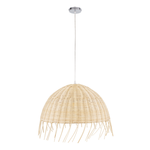 GloboStar® JAKARTA 00712 Boho Κρεμαστό Φωτιστικό Καμπάνα Μονόφωτο 1 x E27 IP20 Μπέζ Ξύλο - Μ50 x Π50 x Υ36cm