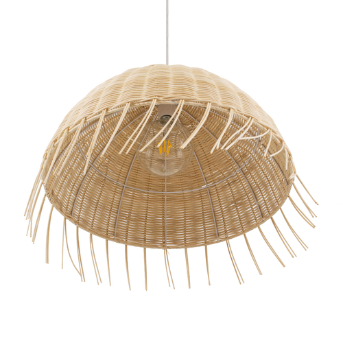 GloboStar® JAKARTA 00712 Boho Κρεμαστό Φωτιστικό Καμπάνα Μονόφωτο 1 x E27 IP20 Μπέζ Ξύλο - Μ50 x Π50 x Υ36cm