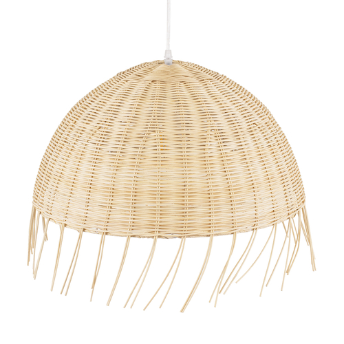 GloboStar® JAKARTA 00712 Boho Κρεμαστό Φωτιστικό Καμπάνα Μονόφωτο 1 x E27 IP20 Μπέζ Ξύλο - Μ50 x Π50 x Υ36cm