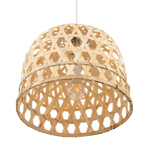 GloboStar® MANGEA 00715 Boho Κρεμαστό Φωτιστικό Πλέγμα Μονόφωτο 1 x E27 IP20 Μπεζ Ξύλο - Μ35 x Π35 x Υ22cm