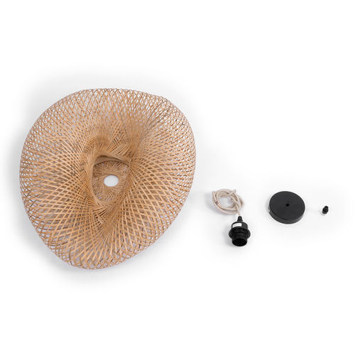GloboStar® MEXICO 00719 Boho Κρεμαστό Φωτιστικό Ανάρτηση Μονόφωτο 1 x E27 IP20 Μπεζ Ξύλο - Μ65 x Π46 x Y30cm