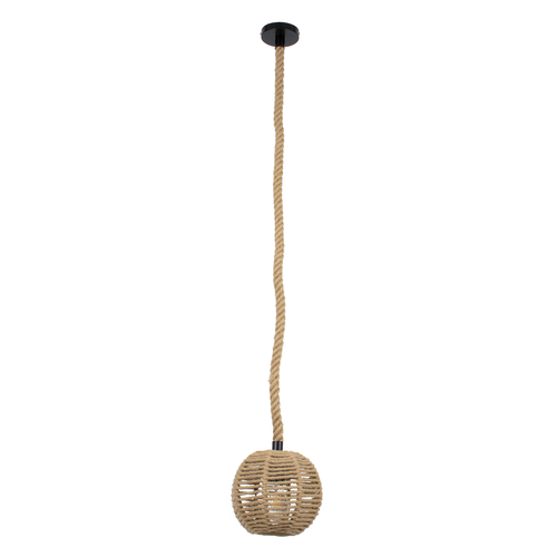 GloboStar® MANDALA 00730 Boho Κρεμαστό Φωτιστικό Μπάλα Μονόφωτο 1 x E27 IP20 Μπεζ Σχοινί - Μ20 x Π20 x Υ20cm