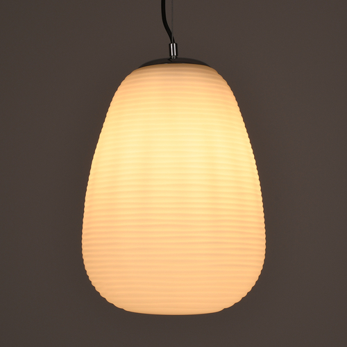 GloboStar® FREYA 00745 Μοντέρνο Κρεμαστό Φωτιστικό Ανάρτηση Μονόφωτο 1 x E27 IP20 Λευκό Γυαλί με Ασημί Μέταλλο - Μ24 x Π24 x Υ35cm