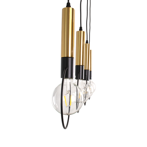 GloboStar® OLVERO 00775 Μοντέρνο Κρεμαστό Φωτιστικό Ράγα Πολύφωτο 4 x E27 IP20 Μαύρο & Χρυσό Μέταλλο - Μ90 x Π18 x Y130cm