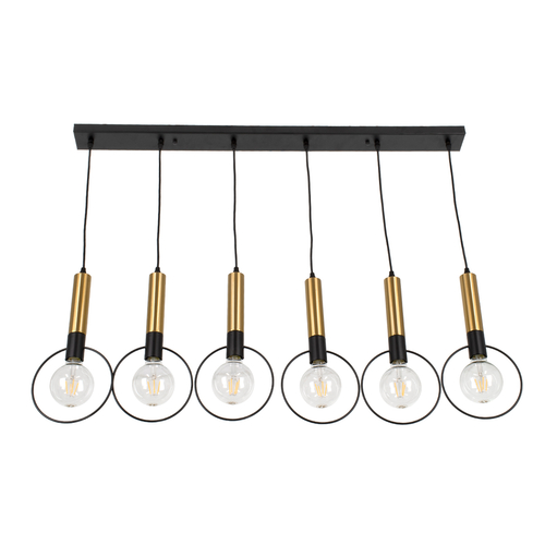 GloboStar® OLVERO 00776 Μοντέρνο Κρεμαστό Φωτιστικό Ράγα Πολύφωτο 6 x E27 IP20 Μαύρο & Χρυσό Μέταλλο - Μ110 x Π18 x Y130cm