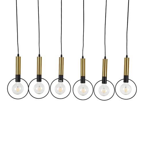GloboStar® OLVERO 00776 Μοντέρνο Κρεμαστό Φωτιστικό Ράγα Πολύφωτο 6 x E27 IP20 Μαύρο & Χρυσό Μέταλλο - Μ110 x Π18 x Y130cm