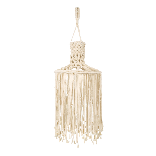 GloboStar® 36207 SENEGAL Boho Καπέλο Φωτιστικού- Μακραμέ Πλεκτό Χειροποίητο Μπεζ Σχοινί Μ30 x Π30  x Υ80cm