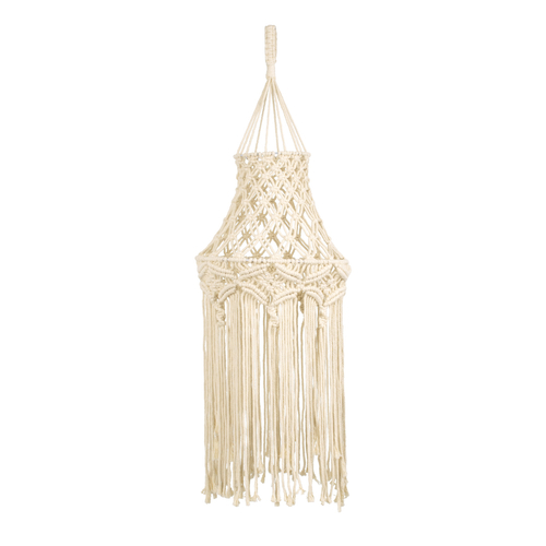 GloboStar® 36209 SOMALIA Boho Καπέλο Φωτιστικού Μακραμέ Πλεκτό Χειροποίητο Μπεζ Σχοινί Μ30 x Π30  x Υ90cm