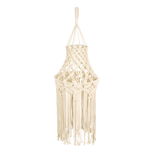 GloboStar® 36209 SOMALIA Boho Καπέλο Φωτιστικού Μακραμέ Πλεκτό Χειροποίητο Μπεζ Σχοινί Μ30 x Π30  x Υ90cm