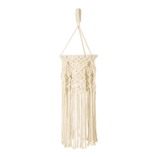 GloboStar® BAHRI 36211 Boho Κρεμαστό Φωτιστικό Μακραμέ Μονόφωτο 1 x E27 IP20 Μπεζ Ύφασμα - Μ20 x Π20 x Υ65cm