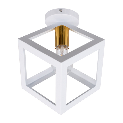 GloboStar® CUBE 00800 Μοντέρνο Φωτιστικό Οροφής Πλέγμα Μονόφωτο 1 x E27 IP20 Λευκό & Χάλκινο Μέταλλο - Μ25 x Π25 x Υ25cm