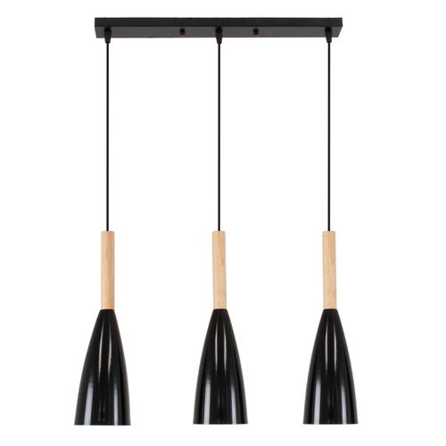 GloboStar® DILLON 00630 Μοντέρνο Κρεμαστό Φωτιστικό Ράγα Τρίφωτο 3 x E27 IP20 Μαύρο Μέταλλο με Μπεζ Ξύλο - Μ54 x Π14 x Υ130cm