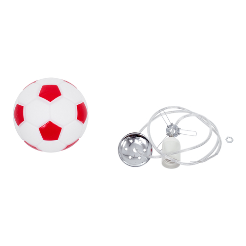 GloboStar® FOOTBALL 00642 Παιδικό Κρεμαστό Φωτιστικό Μπάλα Μονόφωτο 1 x E27 IP20 Λευκό & Κόκκινο Γυαλί - Μ15 x Π15 x Y18cm