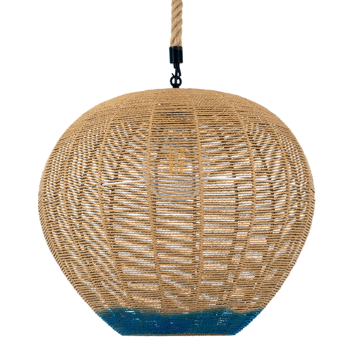 GloboStar® SIMON 00727 Boho Κρεμαστό Φωτιστικό Ανάρτηση Μονόφωτο 1 x E27 IP20 Μπεζ & Μπλε Σχοινί - Μ50 x Π50 x Y47cm