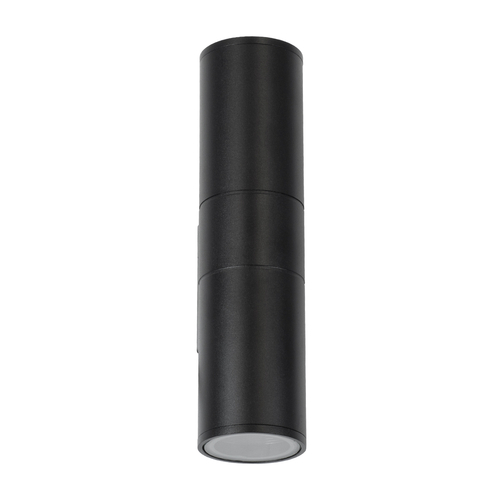 GloboStar® WALLY 77873 Φωτιστικό Τοίχου - Απλίκα Αρχιτεκτονικού Φωτισμού Εσωτερικού/Εξωτερικού Χώρου Up & Down Δίφωτο 2 x GU10 AC220-240V Αδιάβροχο IP65 - Σώμα Αλουμινίου & Tempered Glass - Μ6.4 x Π11 x Υ25cm - Μαύρο - 5 Years Warranty