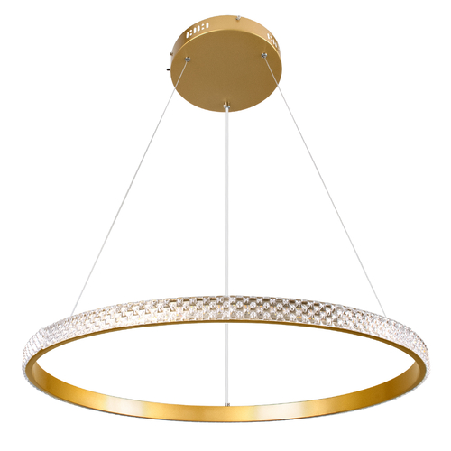 GloboStar® DIAMOND 61131 Κρεμαστό Φωτιστικό Δαχτυλίδι-Κύκλος LED CCT 45W 5230lm 360° AC 220-240V - Εναλλαγή Φωτισμού μέσω Τηλεχειριστηρίου All In One Ψυχρό 6000k+Φυσικό 4500k+Θερμό 2700k Dimmable Φ60cm - Χρυσό Βούρτσας - 3 Years Warranty