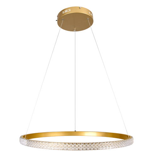 GloboStar® DIAMOND 61131 Κρεμαστό Φωτιστικό Δαχτυλίδι-Κύκλος LED CCT 45W 5230lm 360° AC 220-240V - Εναλλαγή Φωτισμού μέσω Τηλεχειριστηρίου All In One Ψυχρό 6000k+Φυσικό 4500k+Θερμό 2700k Dimmable Φ60cm - Χρυσό Βούρτσας - 3 Years Warranty