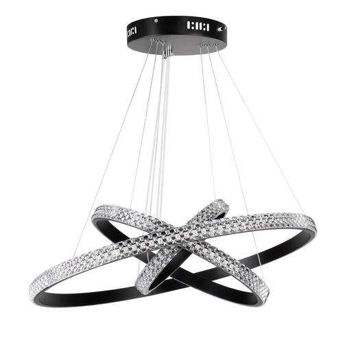 GloboStar® DIAMOND TRIO 61136-DECO Κρεμαστό Φωτιστικό Δαχτυλίδι-Κύκλος LED CCT 100W 12123lm 360° AC 220-240V - Εναλλαγή Φωτισμού μέσω Τηλεχειριστηρίου All In One Ψυχρό 6000k+Φυσικό 4500k+Θερμό 2700k Dimmable Φ25+40+60cm - Μαύρο - 3 Years Warranty