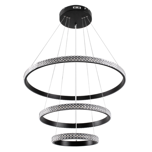 GloboStar® DIAMOND TRIO 61136-DECO Κρεμαστό Φωτιστικό Δαχτυλίδι-Κύκλος LED CCT 100W 12123lm 360° AC 220-240V - Εναλλαγή Φωτισμού μέσω Τηλεχειριστηρίου All In One Ψυχρό 6000k+Φυσικό 4500k+Θερμό 2700k Dimmable Φ25+40+60cm - Μαύρο - 3 Years Warranty