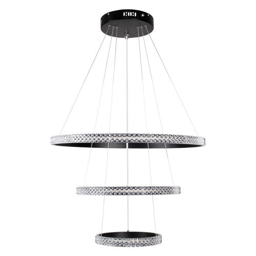 GloboStar® DIAMOND TRIO 61136-DECO Κρεμαστό Φωτιστικό Δαχτυλίδι-Κύκλος LED CCT 100W 12123lm 360° AC 220-240V - Εναλλαγή Φωτισμού μέσω Τηλεχειριστηρίου All In One Ψυχρό 6000k+Φυσικό 4500k+Θερμό 2700k Dimmable Φ25+40+60cm - Μαύρο - 3 Years Warranty