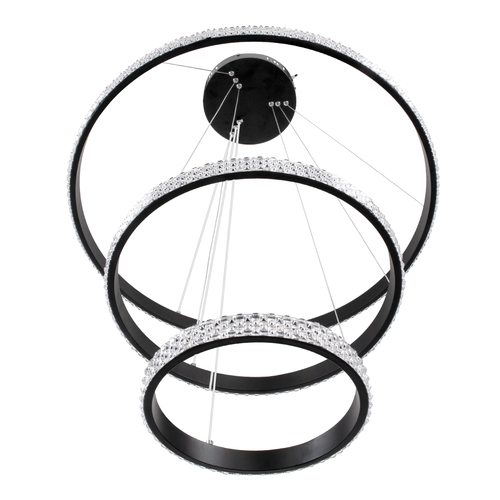 GloboStar® DIAMOND TRIO 61136-DECO Κρεμαστό Φωτιστικό Δαχτυλίδι-Κύκλος LED CCT 100W 12123lm 360° AC 220-240V - Εναλλαγή Φωτισμού μέσω Τηλεχειριστηρίου All In One Ψυχρό 6000k+Φυσικό 4500k+Θερμό 2700k Dimmable Φ25+40+60cm - Μαύρο - 3 Years Warranty