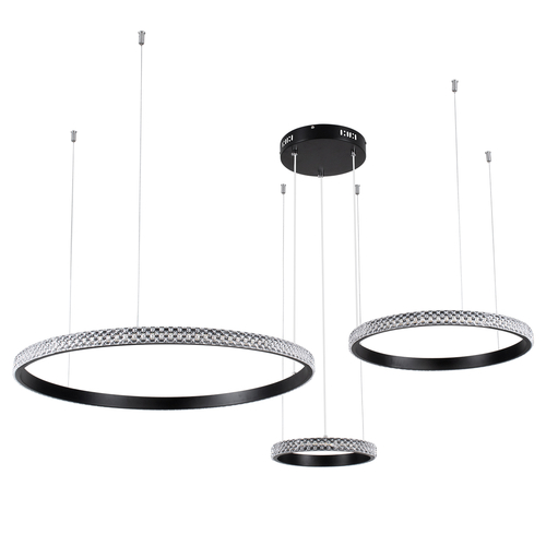 GloboStar® DIAMOND TRIO 61142 Κρεμαστό Φωτιστικό Δαχτυλίδι-Κύκλος LED CCT 100W 12123lm 360° AC 220-240V - Εναλλαγή Φωτισμού μέσω Τηλεχειριστηρίου All In One Ψυχρό 6000k+Φυσικό 4500k+Θερμό 2700k Dimmable Φ25+40+60cm - Μαύρο - 3 Years Warranty