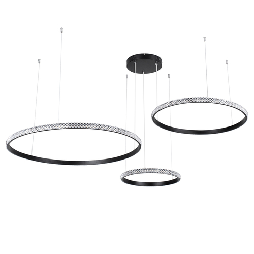 GloboStar® DIAMOND TRIO 61144 Κρεμαστό Φωτιστικό Δαχτυλίδι-Κύκλος LED CCT 120W 14723lm 360° AC 220-240V - Εναλλαγή Φωτισμού μέσω Τηλεχειριστηρίου All In One Ψυχρό 6000k+Φυσικό 4500k+Θερμό 2700k Dimmable Φ40+60+80cm - Μαύρο - 3 Years Warranty