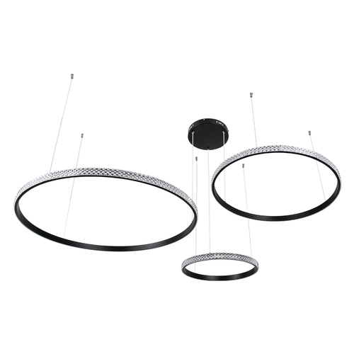 GloboStar® DIAMOND TRIO 61144 Κρεμαστό Φωτιστικό Δαχτυλίδι-Κύκλος LED CCT 120W 14723lm 360° AC 220-240V - Εναλλαγή Φωτισμού μέσω Τηλεχειριστηρίου All In One Ψυχρό 6000k+Φυσικό 4500k+Θερμό 2700k Dimmable Φ40+60+80cm - Μαύρο - 3 Years Warranty