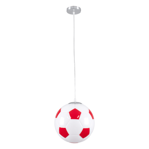 GloboStar® FOOTBALL 00646 Παιδικό Κρεμαστό Φωτιστικό Μπάλα Μονόφωτο 1 x E27 IP20 Λευκό & Κόκκινο Γυαλί - Μ25 x Π25 x Υ25cm