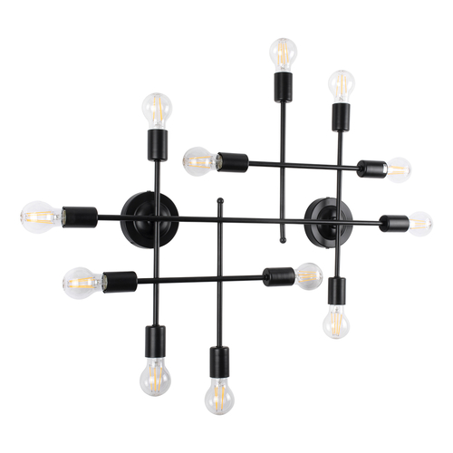 GloboStar® PIPING 00667 Vintage Επιτοίχιο Φωτιστικό Πολύφωτο 12 x E27 IP20 Μαύρο Μέταλλο - Μ78.5 x Π9.5 x Υ64cm