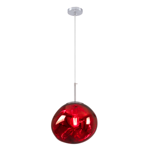 GloboStar® DIXAR 00762 Μοντέρνο Κρεμαστό Φωτιστικό Ανάρτηση Μονόφωτο 1 x E27 IP20 Κόκκινο Γυαλί με Ασημί Μέταλλο - Μ28 x Π28 x Υ40cm