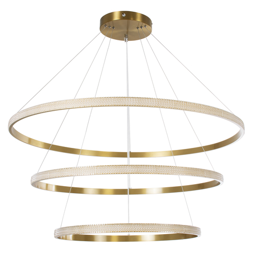 GloboStar® DIAMOND TRIO 61141 Κρεμαστό Φωτιστικό Δαχτυλίδι-Κύκλος LED CCT 150W 18379lm 360° AC 220-240V - Εναλλαγή Φωτισμού μέσω Τηλεχειριστηρίου All In One Ψυχρό 6000k+Φυσικό 4500k+Θερμό 2700k Dimmable Φ60+80+100cm - Χρυσό Βούρτσας - 3 Years Warranty