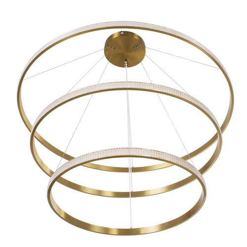 GloboStar® DIAMOND TRIO 61141 Κρεμαστό Φωτιστικό Δαχτυλίδι-Κύκλος LED CCT 150W 18379lm 360° AC 220-240V - Εναλλαγή Φωτισμού μέσω Τηλεχειριστηρίου All In One Ψυχρό 6000k+Φυσικό 4500k+Θερμό 2700k Dimmable Φ60+80+100cm - Χρυσό Βούρτσας - 3 Years Warranty