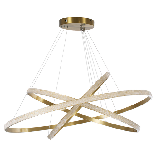GloboStar® DIAMOND TRIO 61141 Κρεμαστό Φωτιστικό Δαχτυλίδι-Κύκλος LED CCT 150W 18379lm 360° AC 220-240V - Εναλλαγή Φωτισμού μέσω Τηλεχειριστηρίου All In One Ψυχρό 6000k+Φυσικό 4500k+Θερμό 2700k Dimmable Φ60+80+100cm - Χρυσό Βούρτσας - 3 Years Warranty