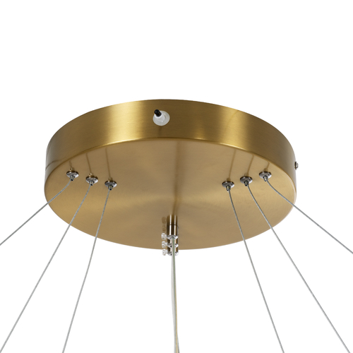 GloboStar® DIAMOND TRIO 61141 Κρεμαστό Φωτιστικό Δαχτυλίδι-Κύκλος LED CCT 150W 18379lm 360° AC 220-240V - Εναλλαγή Φωτισμού μέσω Τηλεχειριστηρίου All In One Ψυχρό 6000k+Φυσικό 4500k+Θερμό 2700k Dimmable Φ60+80+100cm - Χρυσό Βούρτσας - 3 Years Warranty