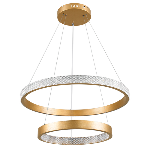 GloboStar® DIAMOND DUO 61151 Κρεμαστό Φωτιστικό Δαχτυλίδι-Κύκλος LED CCT 75W 8743lm 360° AC 220-240V - Εναλλαγή Φωτισμού μέσω Τηλεχειριστηρίου All In One Ψυχρό 6000k+Φυσικό 4500k+Θερμό 2700k Dimmable Φ40+60cm - Χρυσό Βούρτσας - 3 Years Warranty